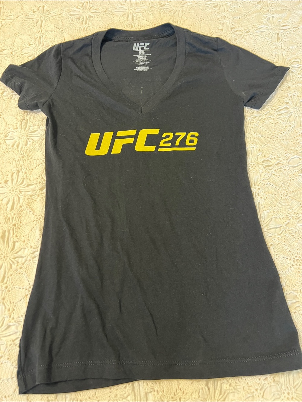 UFC Women's Black V-Neck Tee with Yellow Logo